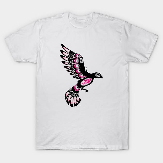 Pink and Black Haida Spirit Flying Bird T-Shirt by jeffbartels